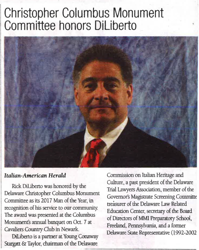 Newspaper Clipping featuring Richard A. DiLiberto, Jr. as winner of the 2017 Man of the Year Award.