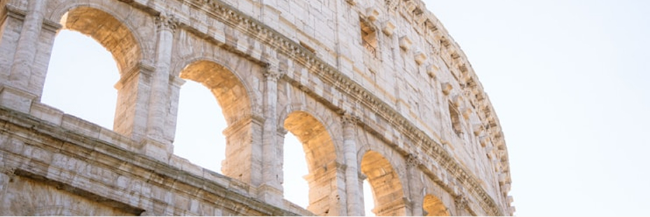 Angled close-up shot of the Colosseum in Rome, Italy.