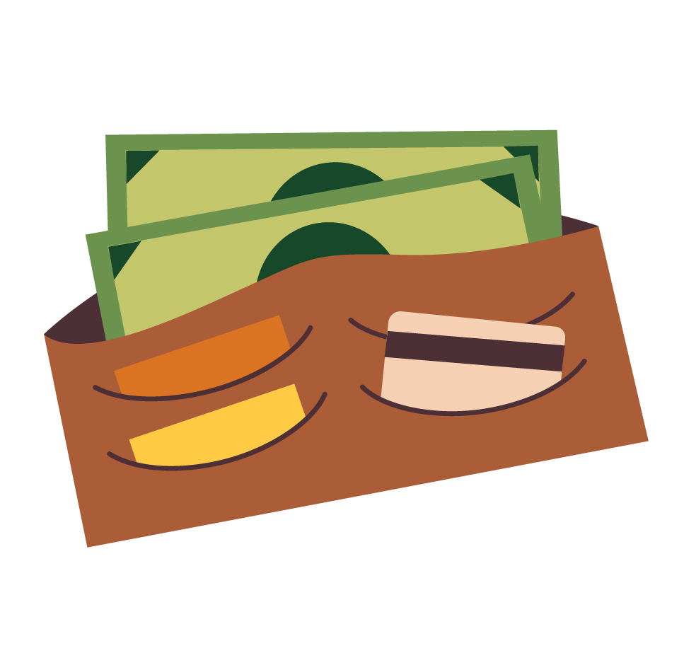 Brown wallet holding cash and credit cards.