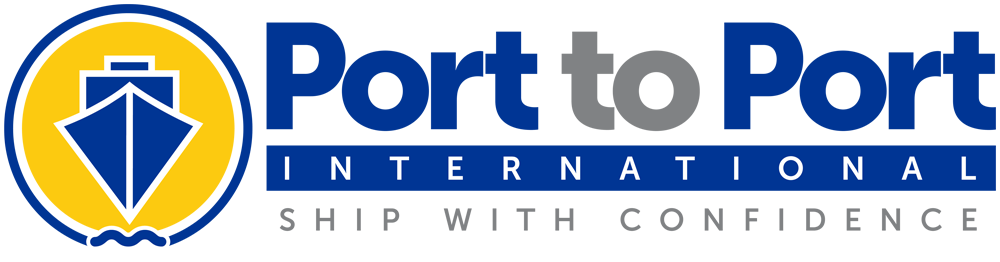 Port-to-Port logo with text, "International Ship with Confidence"